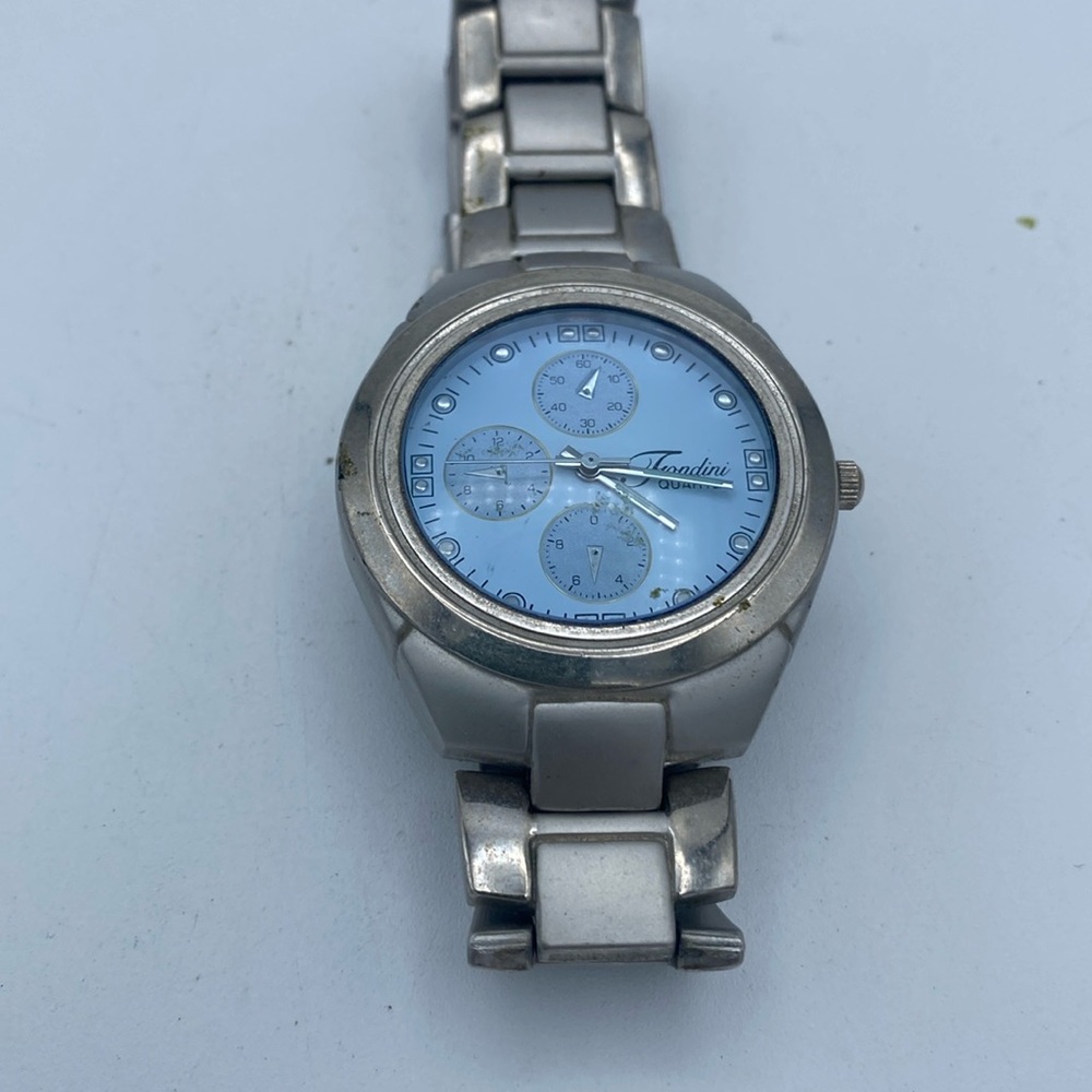 Fondini Men wristwatch watch chrome color light blue face stainless steel
